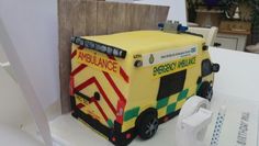 a cake made to look like an ambulance