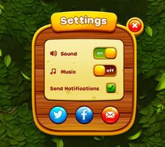 an image of a game screen with the words settings on it and other icons below