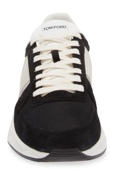 Vintage running shoes inspire the design of this mixed-media sneaker that pairs bold accents and signature Tom Ford details with a distinctive chunky sole. Lace-up style Leather and textile upper/textile lining/rubber sole Made in Italy Designer Shoes Removable insole Vintage Running Shoes, Vintage Running, Black Stone, Up Styles, Tom Ford, Designer Shoes, Rubber Sole, Running Shoes, Mixed Media