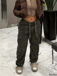 Katykey - Womens Vintage Cargo Pants: Stylish Baggy Jeans with Wide Leg, High Waist, and Y2K & Kpop Style - Perfect for 90s Streetwear Fashion and Everyday Wear Khaki Y2k High-waisted Bottoms, Y2k High Waist Khaki Bottoms, Khaki High Waist Y2k Bottoms, Y2k Winter Bottoms With Pockets, 90s Style Wide Leg Winter Bottoms, 90s Wide Leg Winter Bottoms, Grunge Cargo Style Pants For Fall, Y2k Cargo Style Pants For Fall, Y2k Fall Cargo Pants