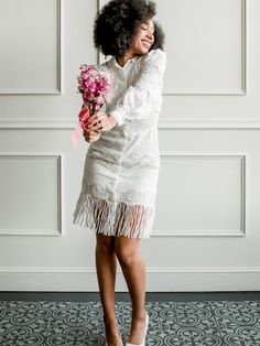 Hibiscus Lace Fringe Mini Shirt Dress - $265 - City Hall Wedding Dress Hall Wedding Dress, City Hall Wedding Dress, Lace Shirt Dress, White Lace Shirt, Special Event Dresses, Rehearsal Dinner Dresses, Honeymoon Outfits, City Hall Wedding, Guest Attire