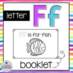 the letter f is for fish in front of a colorful background with an image of a fish