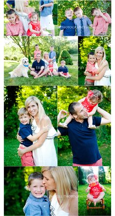 a collage of photos with the same family and their child in different poses,