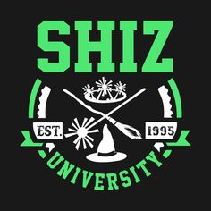 a black pillow with the words shiz university printed on it and two crossed oars