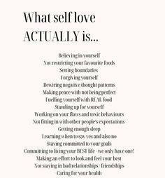 an advertisement with the words what self love actually is written in black on white paper