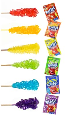 six different flavors of gummy bears on sticks