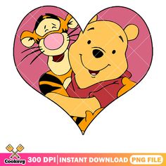 winnie the pooh and tigger in a heart shaped frame