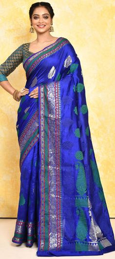 Blue color Saree in Silk fabric with Weaving, Zari work Blue Color Saree, Wedding Blue, Wedding Saree, Zari Work, Silk Wedding, Saree Wedding, Bridal Wedding, Silk Fabric, Weaving