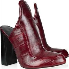 Brand New, Never Worn Alexander Wang Mule. Size 35. Come With Original Box And Dust Bag. Gorgeous Burgundy Eel Skin Outer With Leather Sole And Lining. Stacked 5" Heel. Leather Mules With Red Sole For Party, Party Leather Mules With Red Sole, Leather High Heel Mules With Red Sole, Alexander Wang Shoes, Shoes Brand, Merlot, Mules Shoes, Luxury Outfits, Alexander Wang