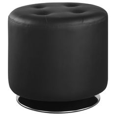 a black leather stool with chrome legs and round foot rest on an isolated white background