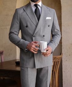 Grey Double Breasted Suit Men, Checked Suits Men, Indowestern Men, Suits Groom, Grey Suit Men, Mustang Wallpaper, Light Grey Suits, Mens Fashion Blazer