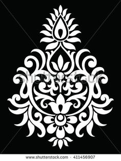 an ornate design on a black background in the shape of a flower ornament