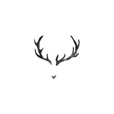 a deer's head with antlers is shown in black ink on a white background