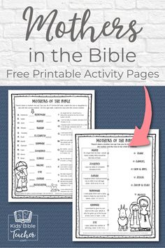 mother's in the bible printable activity pages for kids to use on their homeschool