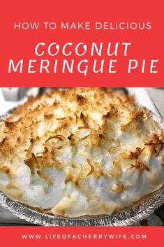 coconut meringue pie with text overlay