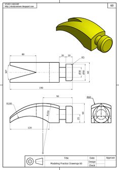 the drawing shows how to draw an object with different shapes and sizes, including a curved end