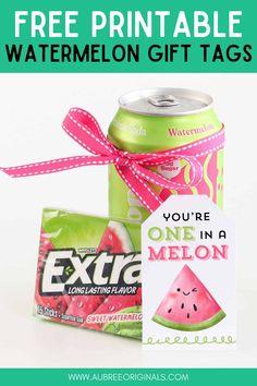 free one in a melon watermelon gift tags Watermelon Gift Ideas, Summer Gifts For Friends, Summer Gift Basket, Camp Gifts