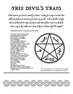 the devil's trap is shown in black and white, with five different symbols on it