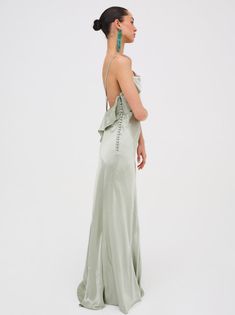 Jewel Maxi Dress | For Love & Lemons Elegant Light Green Maxi Dress, Elegant Light Green Fitted Maxi Dress, Chic Fitted Sage Dress, Chic Sage Dress For Spring, Elegant Light Green Maxi Dress For Party, Light Green Summer Evening Dress, Chic Sage Midi Dress For Spring, Elegant Light Green Midi Dress For Spring, Elegant Light Green Spring Midi Dress