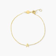 Letters can be so personal. This mini initial chain bracelet is the perfect staple piece to add to your collection. This 14K gold bracelet features a 7 inch chain that secures with a spring clasp. Letter measures 5mm. Minimalist Yellow Gold Name Bracelet With Adjustable Chain, Dainty 14k Yellow Gold Name Bracelet, Personalized Minimalist 14k Gold Chain Bracelet, Dainty Yellow Gold Name Bracelet With Initials, Minimalist Monogram Name Bracelet In Yellow Gold, Minimalist Monogram Bracelet For Everyday, Elegant Monogram Name Bracelet For Everyday, Minimalist Monogrammed Name Bracelet In Yellow Gold, Minimalist Yellow Gold Monogram Name Bracelet