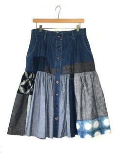 Compos(t)e Denim Skirt — mixed color Dark Wash Cotton Patchwork Skirt, Dark Wash Patchwork Cotton Skirt, Cotton Patchwork Skirt In Dark Wash, Cotton Skirt With Patchwork In Medium Wash, Medium Wash Cotton Skirt With Patchwork, Dark Wash Patchwork Denim Skirt, Blue Cotton Denim Skirt With Patch Pockets, Denim Blue Patchwork Skirt From Recycled Denim, Patchwork Denim Skirt In Recycled Denim Blue