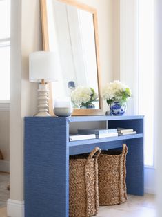 DIY Grasscloth Console Table Colorful Console Table, Ikea Console Table Hack Entryway, Grass Cloth Console Table, Grasscloth Console Table, Painted Console Table Ideas, Diy Console Table Entryway, Ikea Console Table, Diy Entryway Table