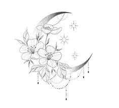 the moon and flowers tattoo design