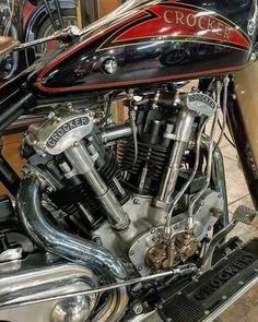 a close up of a motorcycle engine on display