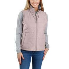 Take on cool, wet weather in this lightweight women's puffer vest from Carhartt. It's Cordura®-reinforced weave holds up to the toughest jobs, and lightweight insulation adds critical warmth. Water-repellent and windproof technology fights unsettled weather to keep you dry and comfortable. It's made to move with a relaxed fit and built-in flex where you need it most for a full range of motion.Features1.75-ounce, 100% Cordura® nylon shell; 11-ounce, 89% nylon, 11% elastane side and sleeve panelsQ Womens Carhartt Vest, Carhartt Vest, Carhartt Womens, Womens Puffer Vest, Safety Clothing, Carhartt Women, Work Shirts, Short Tops, Shirt Sleeves