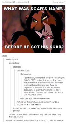 the scar's name is in front of an image of simon from lion king