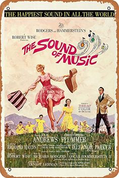 the sound of music movie poster with an image of a woman in a pink dress