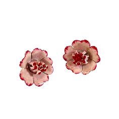 Beautiful 1950s Floral Earrings. With clip on backs, these hand-painted earrings are shaped like pink flowers with red details and measure approx 3/4" in diameter. In good vintage condition with some tiny chips and cracks on the paint. Most of the pieces we offer are pre-loved vintage or antique items. They will sometimes have some wear as they are at least 20 years old. Please examine and zoom in on the photographs as they are part of the description and let us know if you need more pictures an 1950s Jewelry, Red Details, Hand Painted Earrings, Painted Earrings, Earrings Pink, Themed Outfits, Floral Earrings, Screw Back Earrings, Pierced Ears