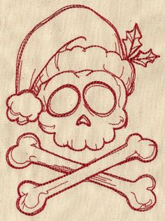 a drawing of a skull and crossbones with santa claus's hat on it