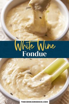 white wine fondue with celery in a bowl