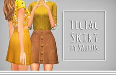 two young women standing next to each other in front of a sign that says ticta skirt by sauris