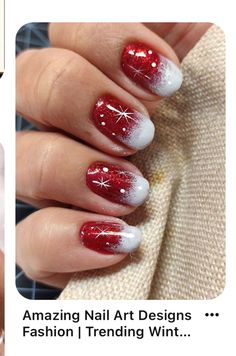 Xmas Nail Art, Red Christmas Nails, Glitter Gel Nails