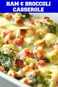 a casserole dish with broccoli, ham and cheese in it is ready to be eaten