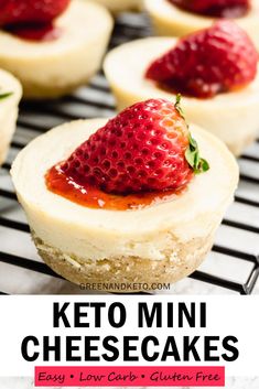 keto mini cheesecakes with strawberries on top