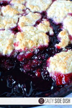 blueberry cobbler in a cast iron skillet