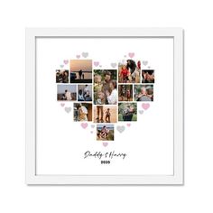 a heart shaped photo frame with hearts in the center and photos on it that says daddy's hero