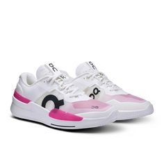 Worn by Ben Shelton, this competition-grade shoe delivers big on agility, stability and durability. Engineered for hard court tennis | On Men's THE ROGER Pro 2 Tennis Shoe in White/Pink, Size: 45. Performance tennis, hard court, competition, training Tennis. Performance Tennis | Recycled Polyester Low-top Tennis Running Shoes With Abzorb Midsole, Low-top Tennis Shoes With Abzorb Midsole, Dynamic Low-top Tennis Running Shoes, Dynamic Pink Running Shoes With Abzorb Midsole, Pink Low-top Running Shoes For Trail Running, Pink Trail Running Sneakers With Air Cushioning, Pink Sporty Tennis Sneakers, Sporty Pink Sneakers For Trail Running, Pink Sporty Sneakers For Trail Running