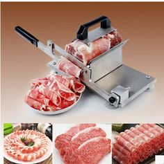 the meat slicer is being used to cut up raw meat