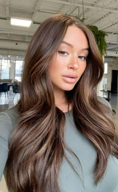 hair trends 2023 Fall Medium Brunette Hair Color, Tone Down Highlights Brunettes, Rich Brown Dimensional Hair, Chocolate Brown Hair With Light Brown, Fall Balayage Brown Hair, Natural Beige Hair Color, Hair Trends 2023 Brunette, Trending Brown Hair Color 2023, The Expensive Brunette