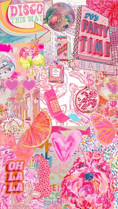 this is a collage of pink and red items with words on the top,