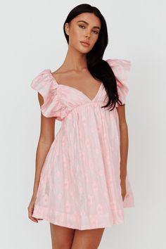 Shop the Melrose Place Floral Textured Frill Dress Pink | Selfie Leslie Casual Mini Dress, Beach Holiday Dresses, Sleepwear Fashion, Frill Dress, Dress Flower, Mini Dresses For Women, Mini Dress Casual, Dress With Tie, Mini Dresses Summer