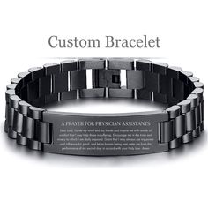 a stainless steel bracelet that says, custom bracelet