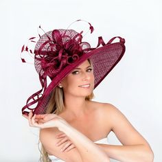 Made to order! Please order 2-3 weeks in advance prior to your event! Rushed orders are possible, please discuss! Absolutely stunning large down turned brim hat. This one is done in burgundy, but taking orders for a wide variety of colors. Adorned with a large flower and feathers. This hat will definitely make a statement anywhere you go!! Not returnable due to the nature of this product All hats are custom made to fit your head size Luxury Red Mini Hat For Kentucky Derby, Burgundy Short Brim Hat For Kentucky Derby, Burgundy Curved Brim Hat For Kentucky Derby, Elegant Burgundy Brimmed Hat, Elegant Wide Brim Burgundy Hat, Burgundy Fitted Hat, Elegant Burgundy Wide Brim Hat, Fitted Burgundy Hat For Kentucky Derby, Elegant Burgundy Hat For Kentucky Derby