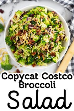 Broccoli Salad in a white bowl Classic Broccoli Salad Recipe, Spicy Broccoli Salad, Simple Broccoli Salad, Broccoli Ramen Noodle Salad, Cheap Salad Recipes, Cold Salads For Parties, Chicken Salad Chick Broccoli Salad, Famous Salads, Chopped Broccoli Salad