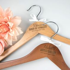 Engraved personalised wooden wedding coat hangers Birthday Shot Glasses, Personalised Favours, Unique Wedding Gift Ideas, Engraved Wine Glasses, Wedding Glassware, Custom Hangers, Wedding Reception Seating, Dress Straps