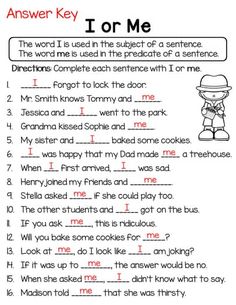 a worksheet with the words i or me